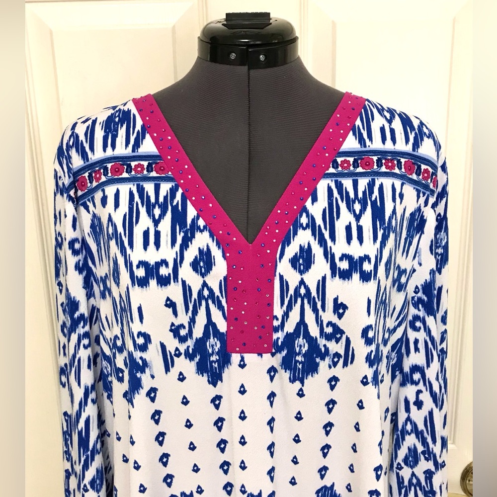 JM Collection Embellished Ikat Top - Picture 3 of 16